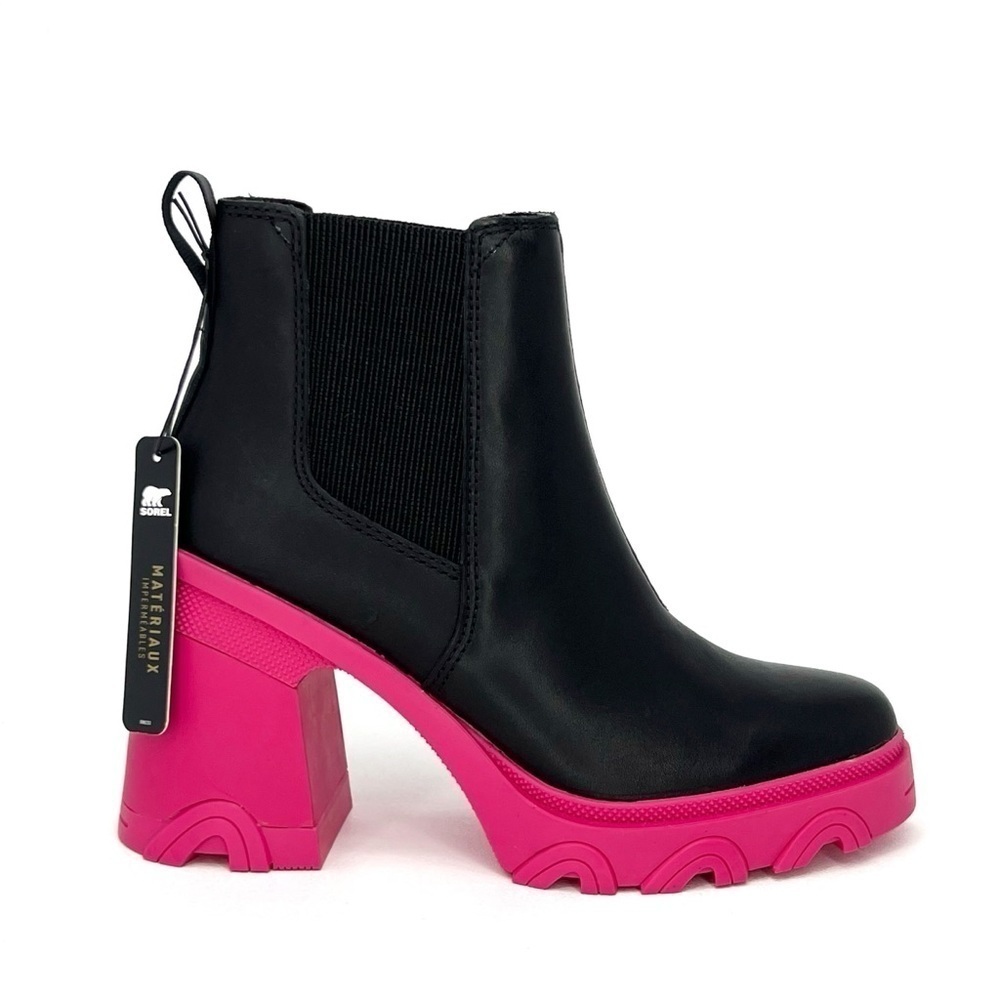 Sorel Brex Waterproof Chelsea Ankle Boots Size 6 Platform Black Pink New NWT - Picture 3 of 10